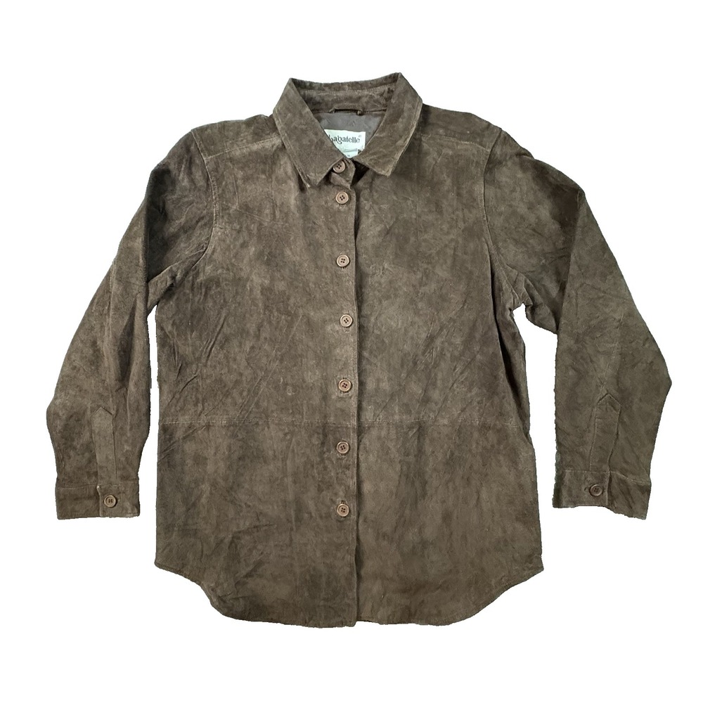 Bagatelle Women's M Brown Suede Leather‎ Shirt Jacket Button Up Shacket SEE DESC